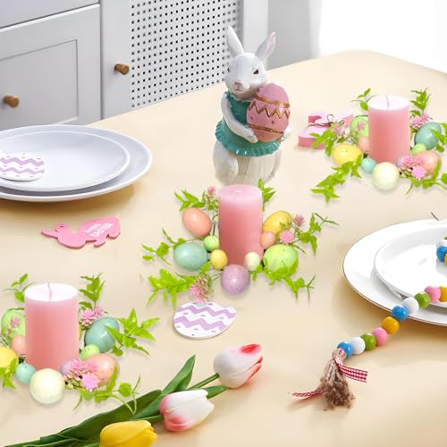 3-Pack Easter Egg Candle Rings - 9" Spring Mini Wreaths for Table Decor