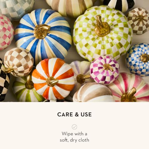 Mini Resin Pumpkin Figurine, Brown and White Check Pattern, 6-Inch