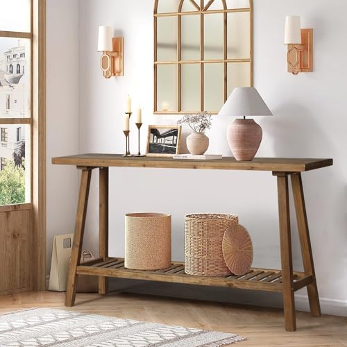 59-Inch Reclaimed Solid Wood Console Table, 2-Tier Rustic Entryway Table
