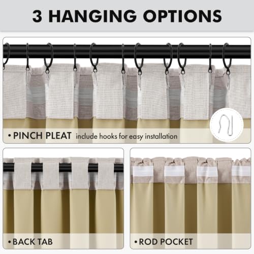100% Blackout Linen Curtains 42 x 84 Inch - Ivory Thermal Drapes (Set of 2)