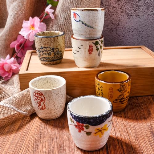 Japanese Ceramic Sake Cup Set of 6 - 42ml Vintage Porcelain Drinking Glasses