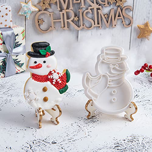 Flycalf Cool Snowman Christmas Cookie Cutters with Plunger Stamp, 3.5" Holiday Baking Mold