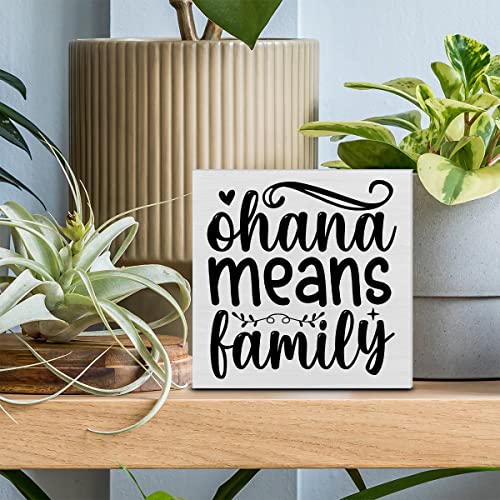 Ohana Means Family Wooden Box Sign, 5x5 Inch Rustic Desktop Wall Plaque