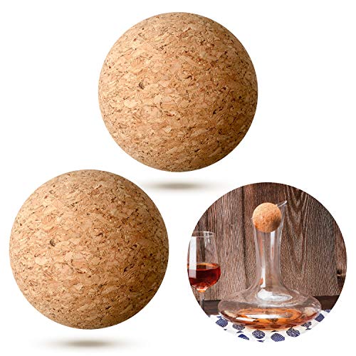 Shappy 2 Pieces Cork Ball Stopper for Wine Decanter - 2.4 Inch Diameter