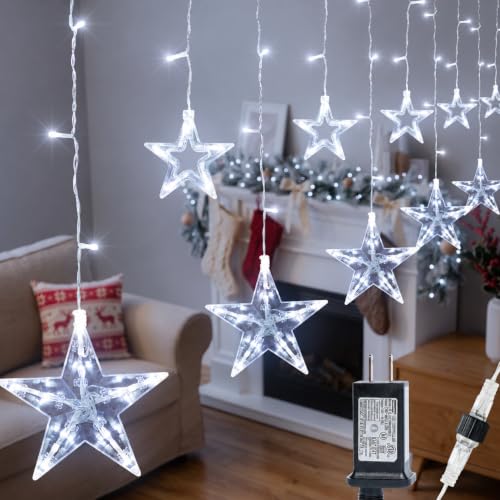 White 126 LED Star Icicle Christmas Curtain Lights 8.2FT with 8 Modes & Timer