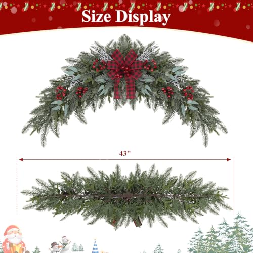 U'Artlines 2PCS Frosted Green Outdoor Christmas Swag 43" for Front Door