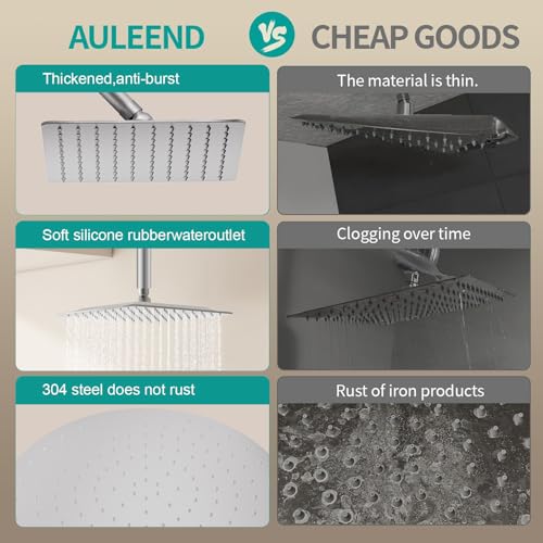 12-Inch Square Rain Shower Head - High Flow Stainless Steel Rainfall