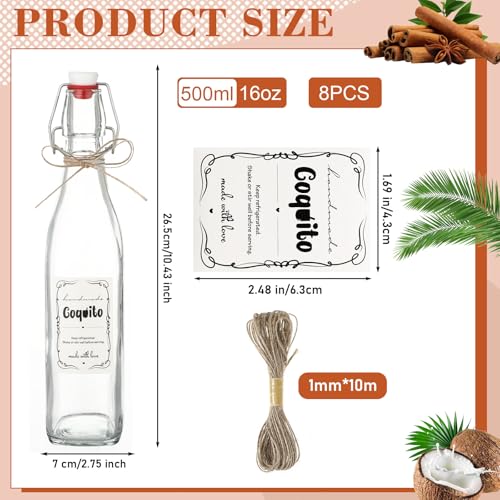 DoubleFill 8 Pack 16 oz Swing Top Glass Bottles - Stylish Coquito Set