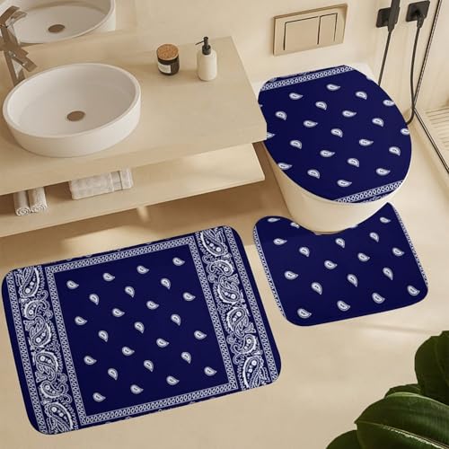 True Blue Bandana 4-Piece Bathroom Decor Set with Shower Curtain & Mats