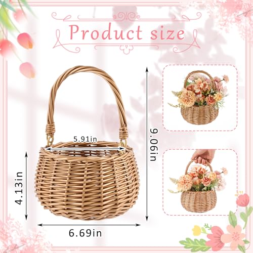 Set of 2 Hand-Woven Wicker Flower Baskets with Handle, Rustic Decor