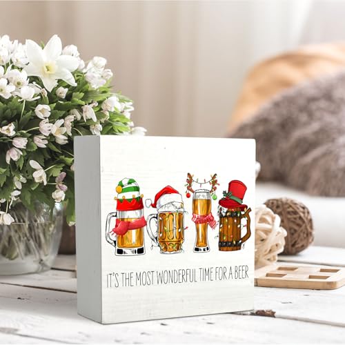 Christmas Beer Wooden Sign - Beer Lover Gift Decor for Home & Office