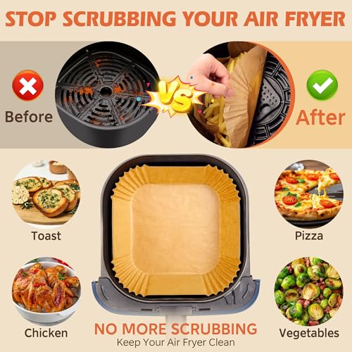 150Pcs 8-Inch Square Air Fryer Disposable Paper Liners, Non-Stick Parchment