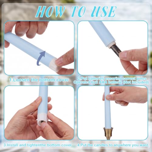 Rossesay 48 Pcs Blue Flameless Taper Candles LED Flickering Candles
