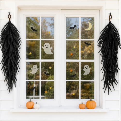 2 Pcs 28-Inch Artificial Black Teardrop Swags for Halloween Door Decor