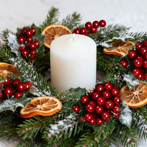 200pcs Artificial Holly Berries - Mini Christmas Fake Berries with Wire Stems for Wreaths & Decor (Wine Red)