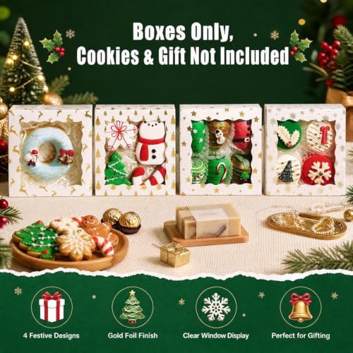 White 5x5x2 Inch Christmas Cookie Gift Boxes with Window, 48 Pack
