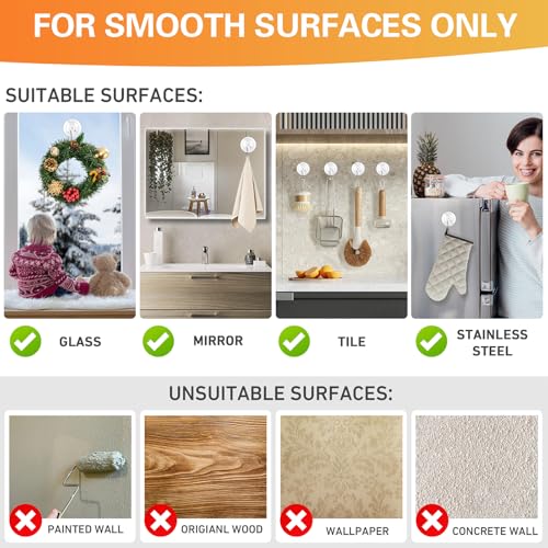 Heavy-Duty Suction Cup Hooks - 12 Pack, 10LB Capacity, Clear Reusable Hooks