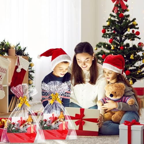 Red Gift Basket Set with Bows & Bags - 10 Pack, 12x10 Inch Kraft Baskets for Holidays