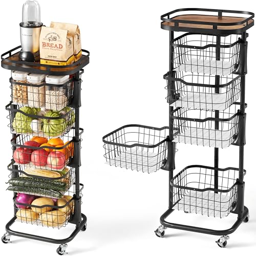 5-Tier Rotating Kitchen Storage Cart, Fruit & Vegetable Wire Rack