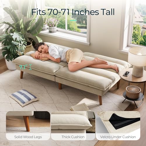 71-Inch Corduroy Convertible Futon Sofa Bed with Adjustable Backrest