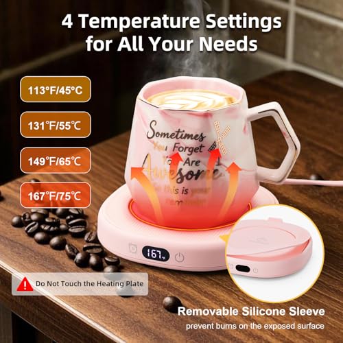 Pink Mug with Warmer Set - Electric Heated Coffee & Tea Cup with Temperature Control