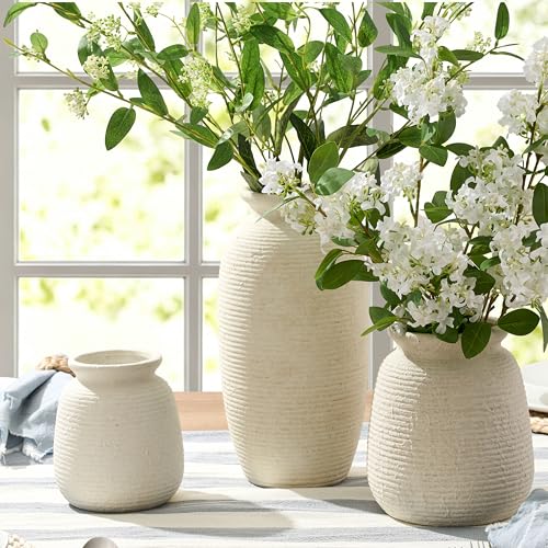 Large Ceramic Flower Vase - 12.5" Tall Rustic Farmhouse Pottery