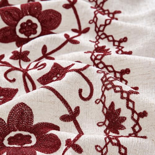 Chorowl Burgundy on Beige Linen Curtains 2 Panels 52"W x 63"L Grommet