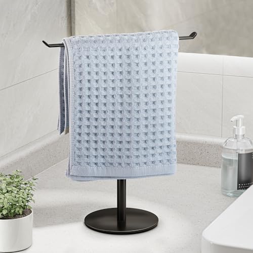 niffgaff Black T-Shaped Stainless Steel Countertop Hand Towel Stand
