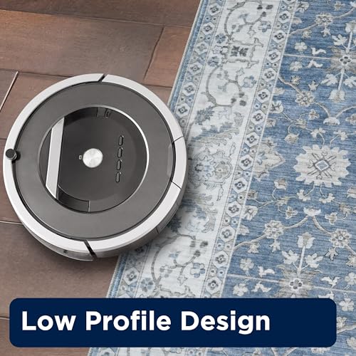2-Piece Washable Chenille Rug Set, Geometric Print, Non-Slip, Blue/Taupe