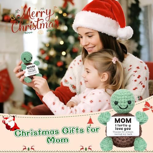 4THFARMES Handmade Crochet Turtle Gift for Mom from Daughter Son, Cute Stepmom & Mother-in-Law Stocking Stuffer - I Love You
