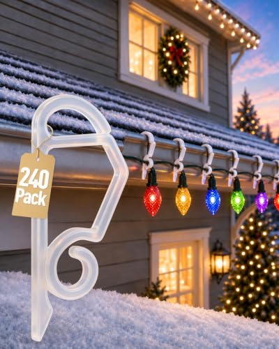 LAOWUJA 240-Pack Outdoor Christmas Light Clips for Gutters – C7/C9, Icicle & LED Lights