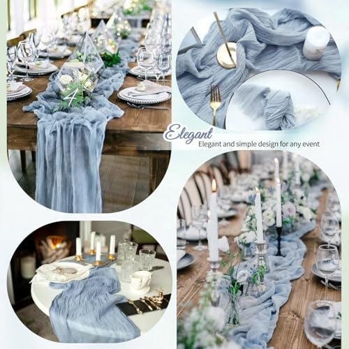 12 Pack Dusty Blue Cheesecloth Table Runners, 21.5 x 120 Inch Gauze Fabric