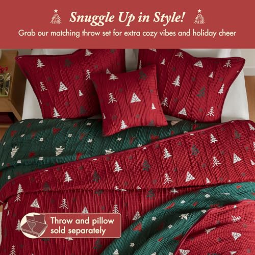 Madison Park Christmas Coverlet Set Queen 3pc Red & Green Holiday Bedding