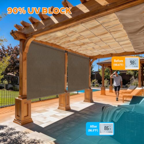 Outdoor Roller Shades for Patio - 10'Wx8'H, 90% UV Protection