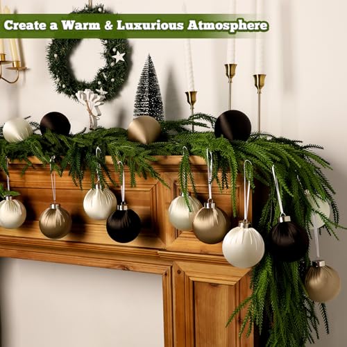 Bornerwhite Champagne Brown Satin Christmas Ornaments Set of 15 - 3.15 Inch Holiday Tree Decorations