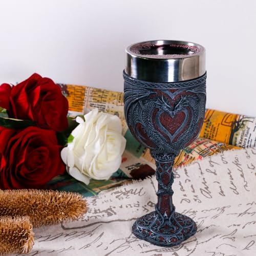 Medieval Double Dragon Wine Goblet - 7oz Stainless Steel Drinking Chalice