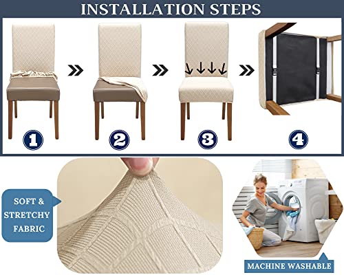 Stretch Dining Chair Covers Set of 4 with Seat Belt - Beige