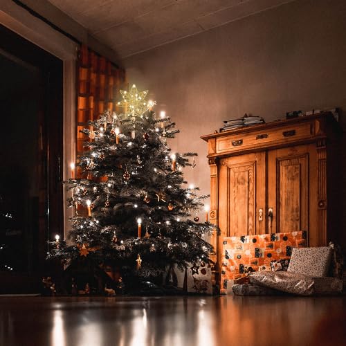 YEAHOME 7-Point Gold Star Christmas Tree Topper with 20 LEDs & Timer
