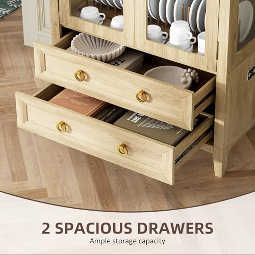 71-Inch Arched Curio Cabinet with LED Lights, 4-Tier Display & 2 Drawers