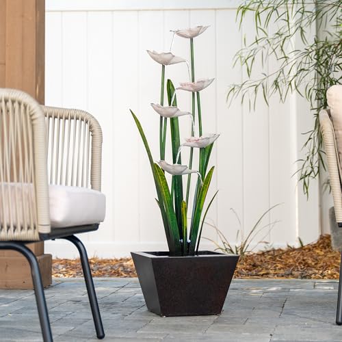 39-Inch Metal Sculptural Multi-Tier Flower Water Fountain for Garden