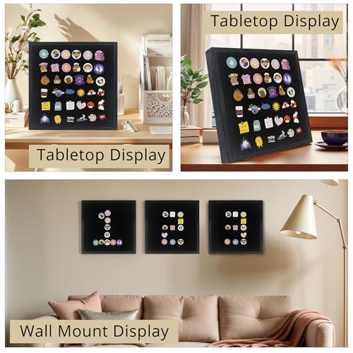 11x11 Enamel Pin Display Case with Glass Cover - Wall or Tabletop Shadow Box