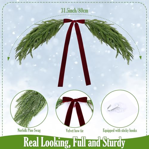 31.5-inch Artificial Norfolk Pine Christmas Swag with Velvet Bow