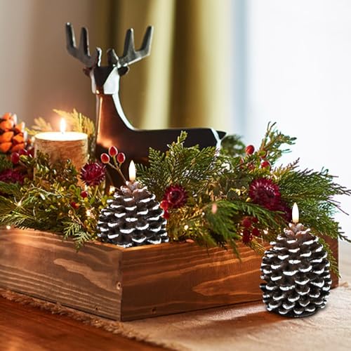 Wondise Pine Cone Flameless Candles with 6H Timer - 2 Pack 3.5" x 6" (White Variation 5-White)