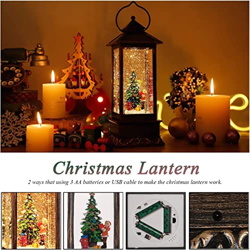Musical Christmas Tree Snow Globe Lantern with LED Lights & Timer