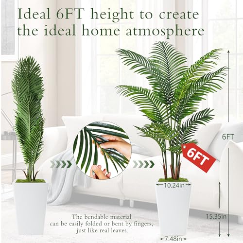 6FT Artificial Palm Tree in White Planter - Realistic Indoor Decor