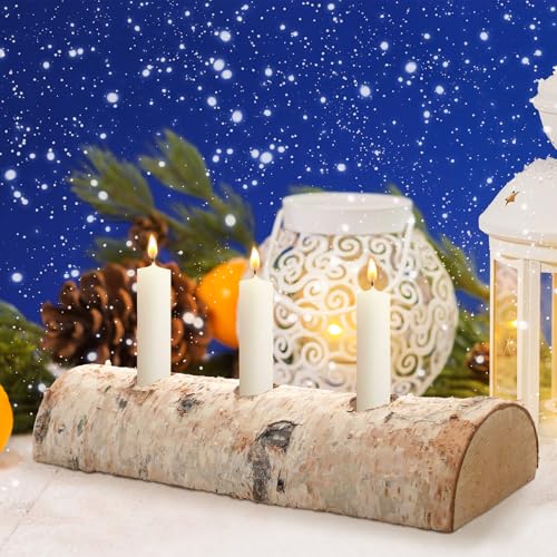Birch Wood Taper Candle Holder Set of 3 - Rustic Holiday Table Centerpiece