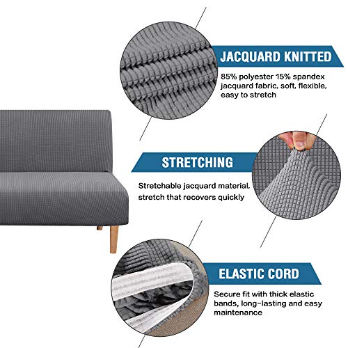 Stretch Armless Futon Cover - Jacquard Elastic Sofa Bed Slipcover, Gray