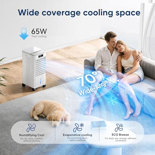Portable Evaporative Air Cooler Fan 2-Gallon Tank 3 Speeds with Remote