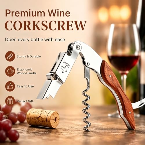 Berglander Waiter Corkscrew Wine Opener with Foil Cutter & Wood Handle - Professional Bar Tool