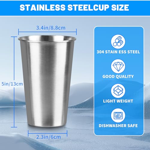 16 oz Stainless Steel Pint Cups - Reusable Shatterproof Tumbler Set (4-Pack)